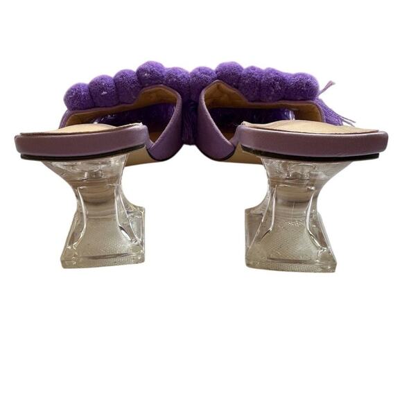Women's Mules Clear Heels Pom Pom Tassel purple Size 6.5 - Picture 6 of 9